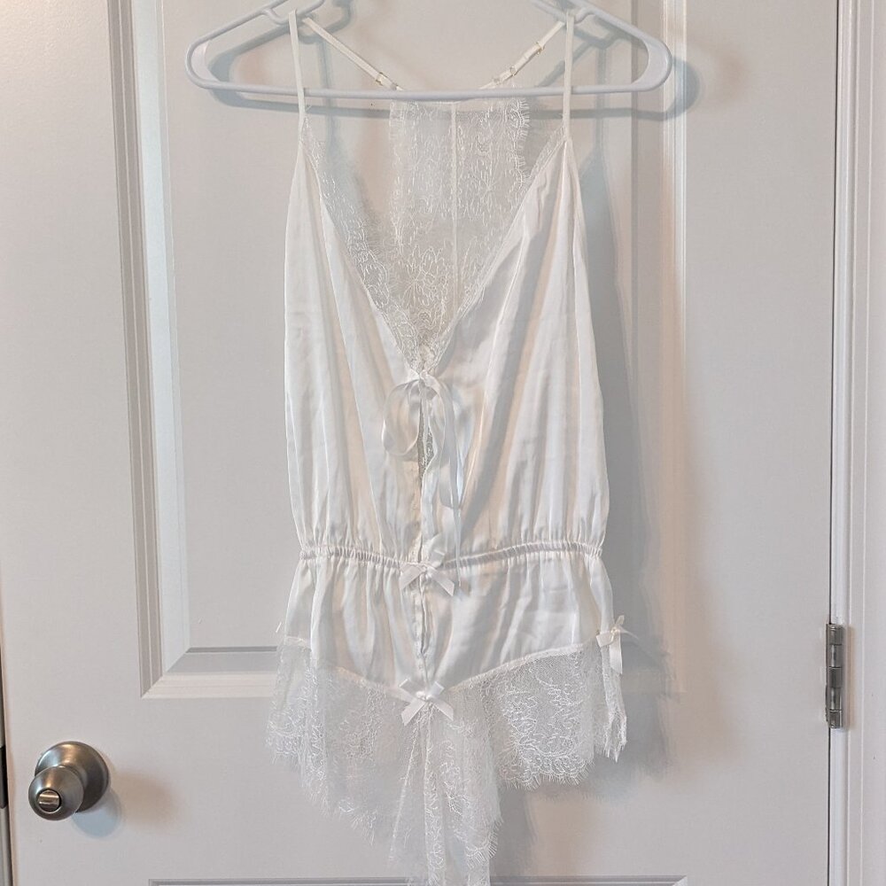 White Satin & Lace Romper - Size Medium
